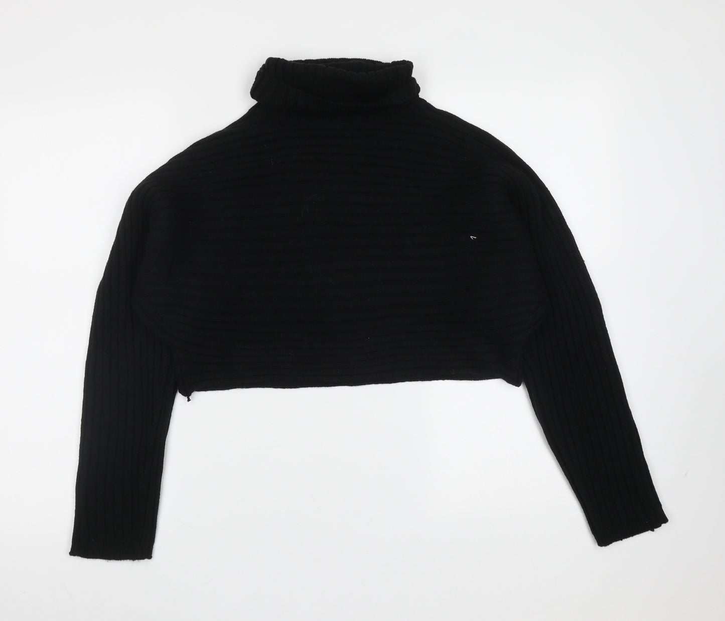 New Look Womens Black Roll Neck Striped Acrylic Pullover Jumper Size M   - cropped