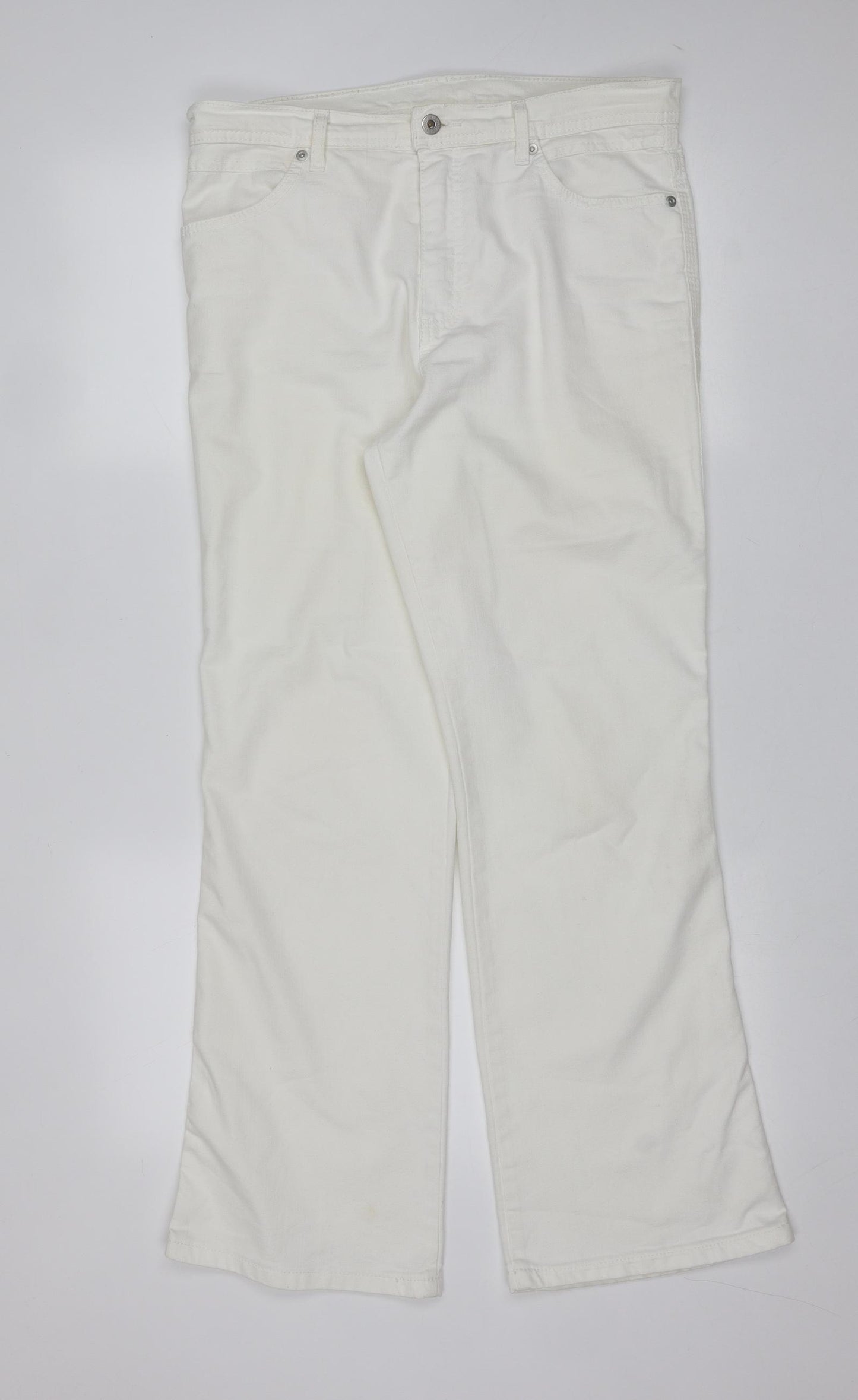 Marks and Spencer Womens White  Cotton Straight Jeans Size 14 L30 in Regular Zip