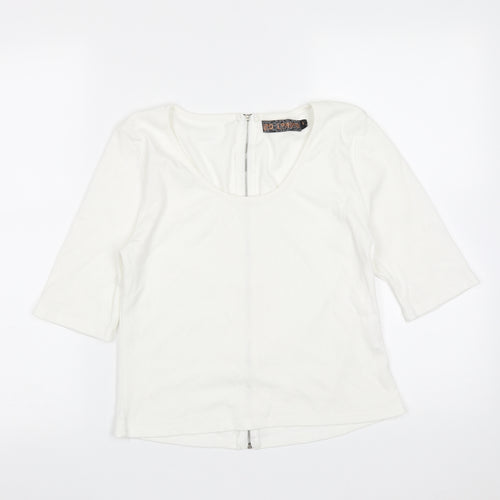 QED London Womens White  Cotton Basic T-Shirt Size L Round Neck