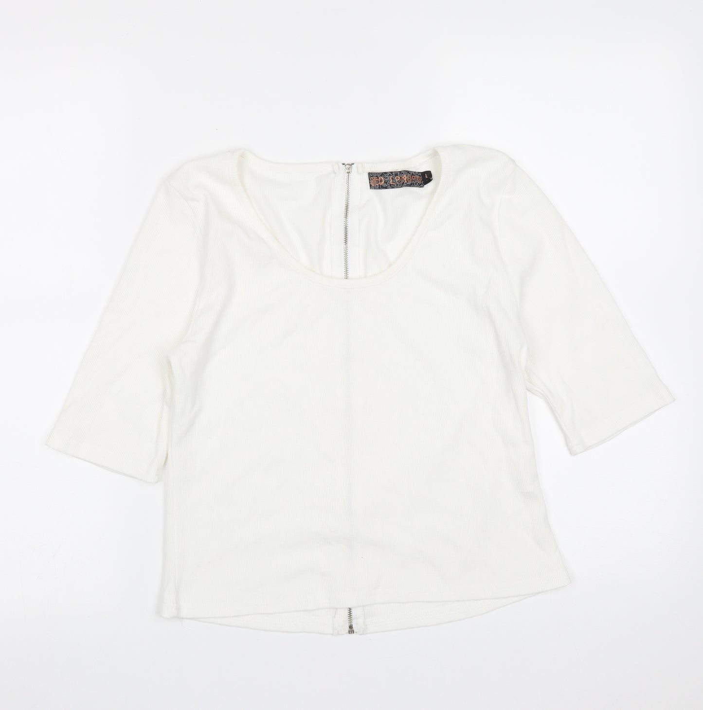 QED London Womens White  Cotton Basic T-Shirt Size L Round Neck