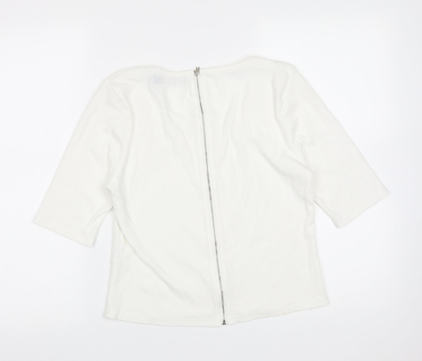 QED London Womens White  Cotton Basic T-Shirt Size L Round Neck