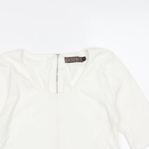 QED London Womens White  Cotton Basic T-Shirt Size L Round Neck
