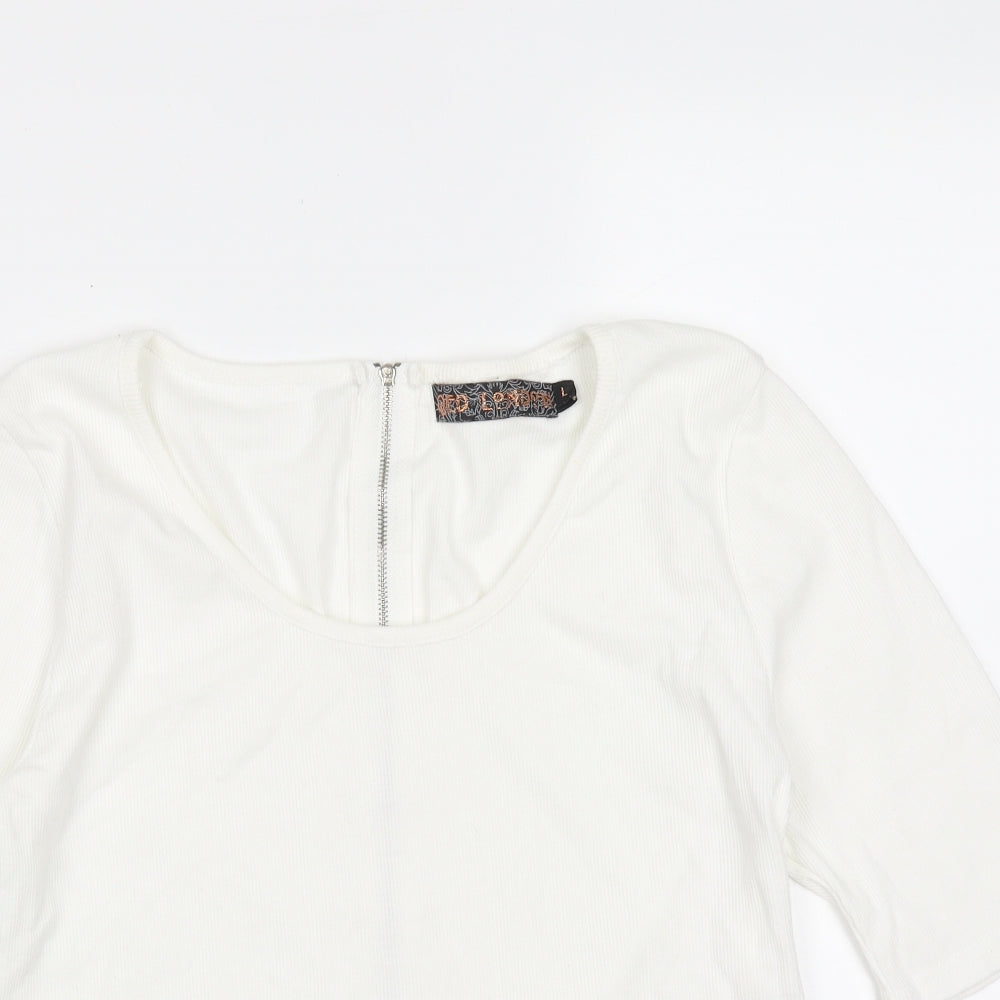 QED London Womens White  Cotton Basic T-Shirt Size L Round Neck