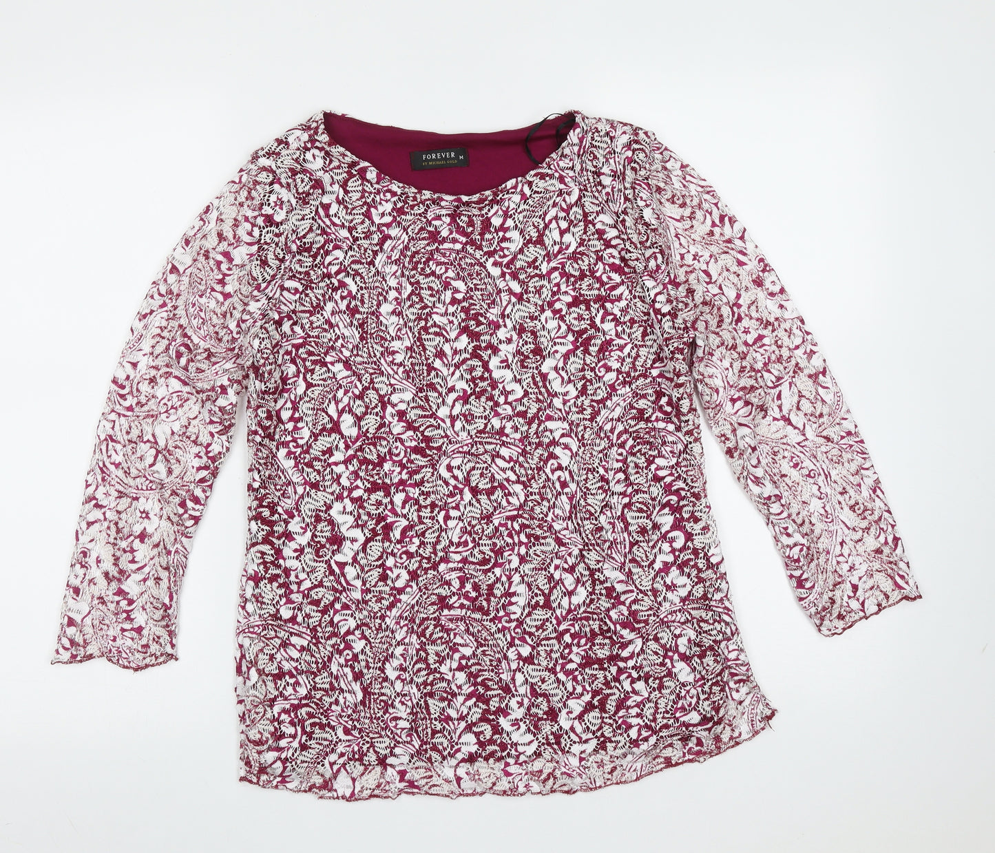 FOREVER 21 Womens Purple Geometric Polyester Basic Blouse Size M Round Neck