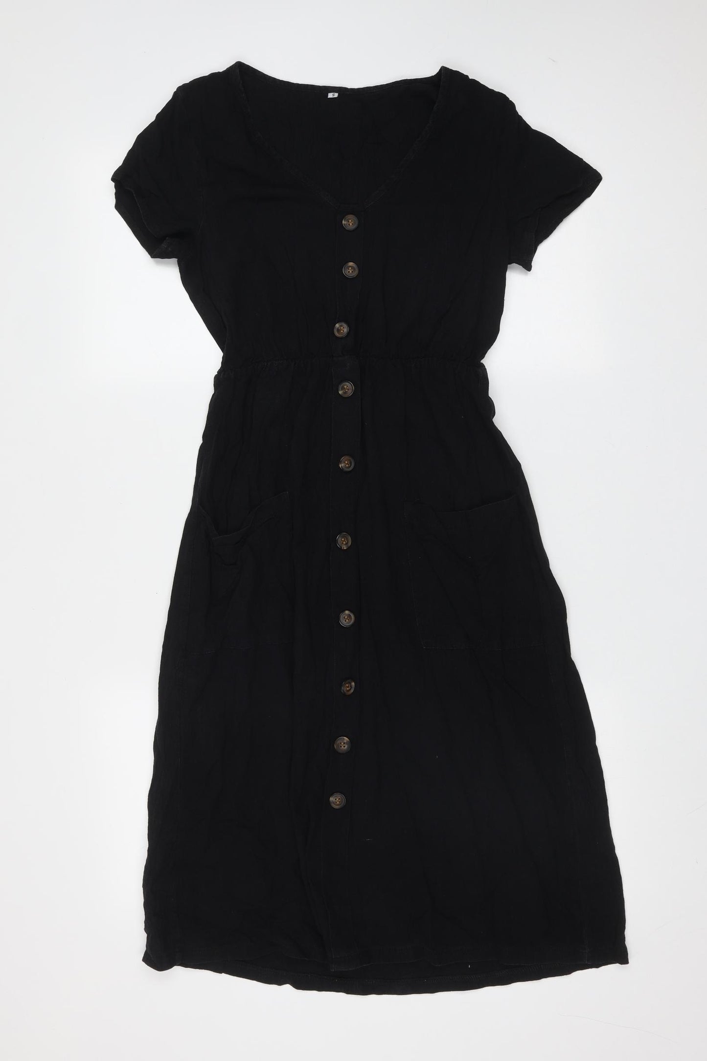 Preworn Womens Black  Polyester Shirt Dress  Size S  V-Neck Button
