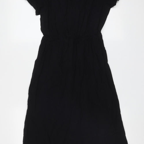 Preworn Womens Black  Polyester Shirt Dress  Size S  V-Neck Button