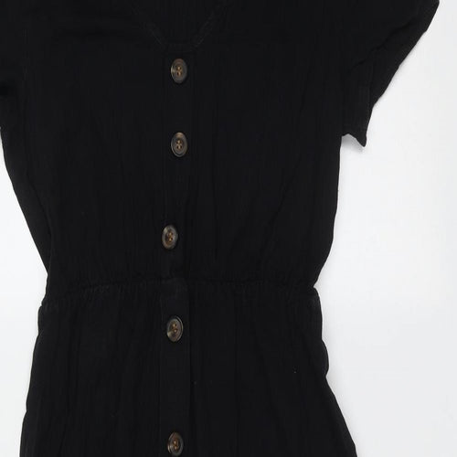 Preworn Womens Black  Polyester Shirt Dress  Size S  V-Neck Button