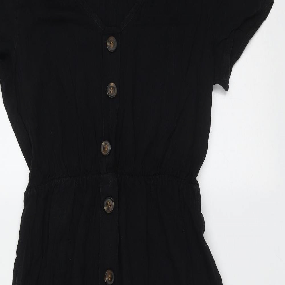 Preworn Womens Black  Polyester Shirt Dress  Size S  V-Neck Button