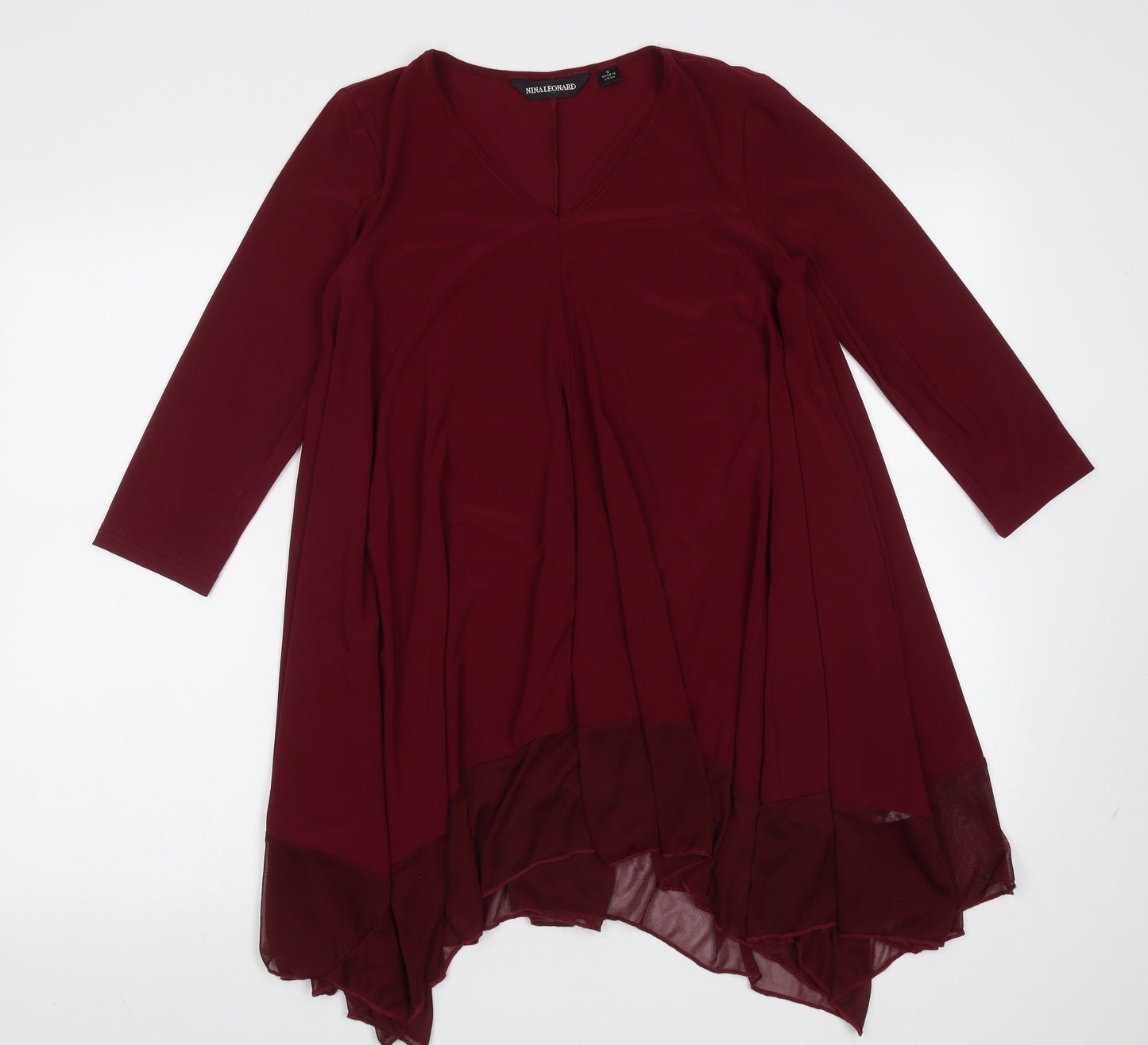 Nina Leonard Womens Purple  Polyester Basic Blouse Size S V-Neck