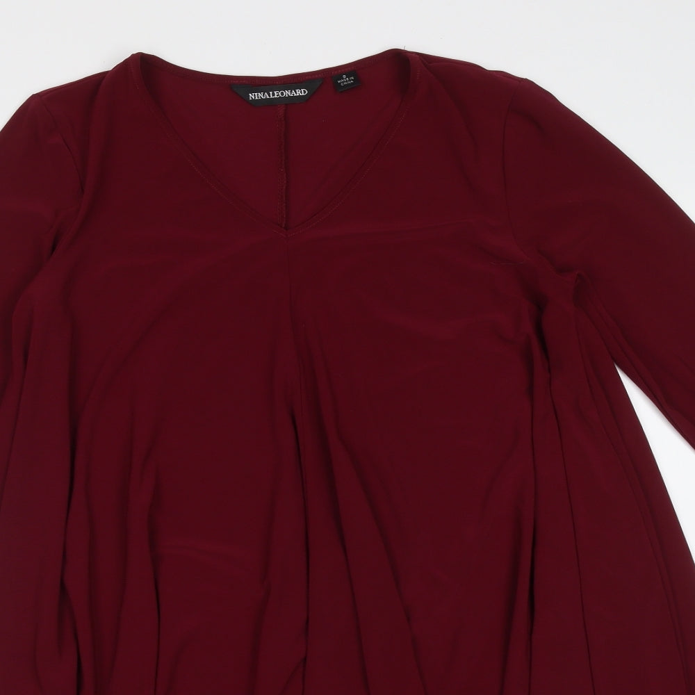 Nina Leonard Womens Purple  Polyester Basic Blouse Size S V-Neck