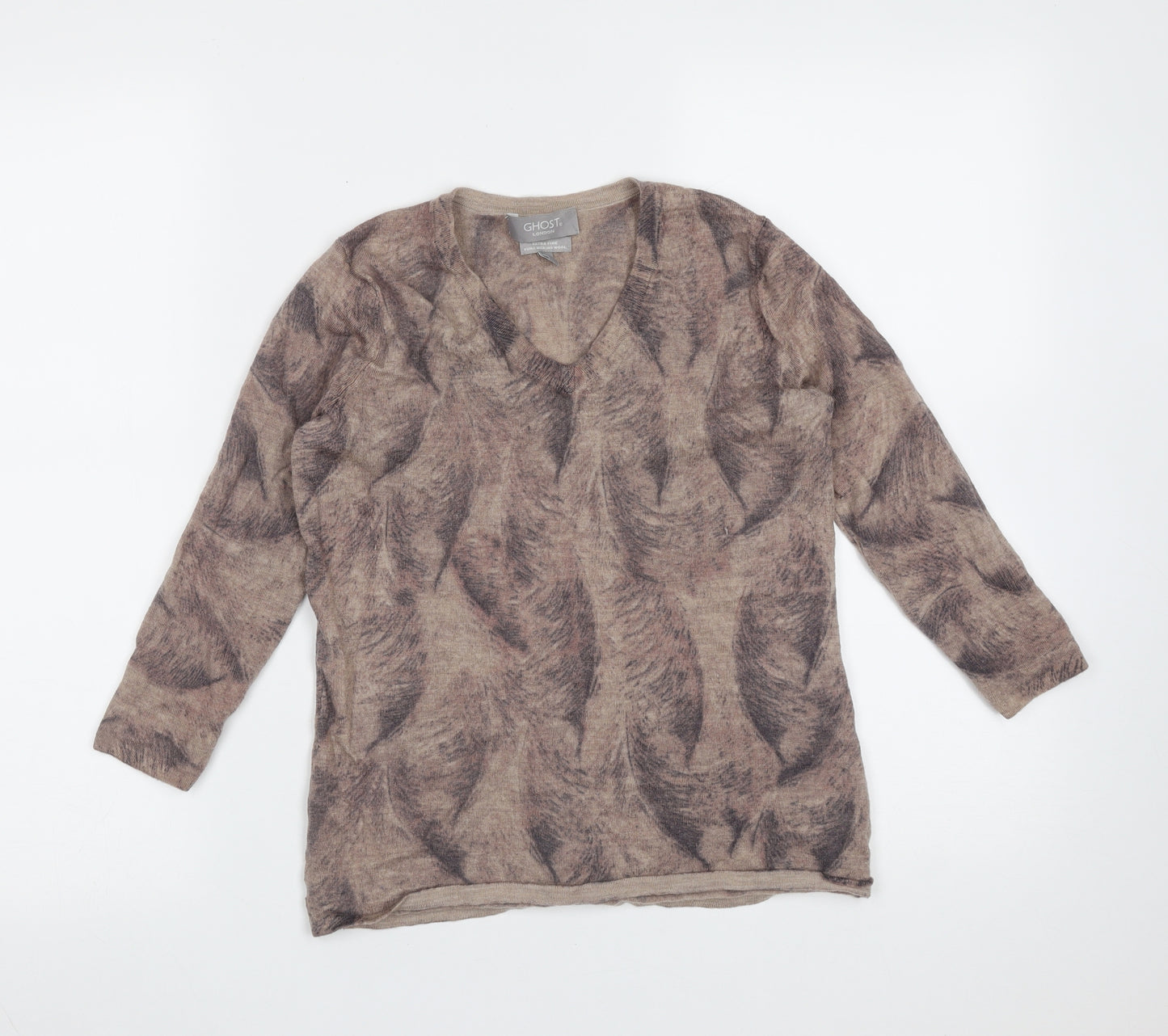 Ghost London Womens Beige V-Neck  Wool Pullover Jumper Size M