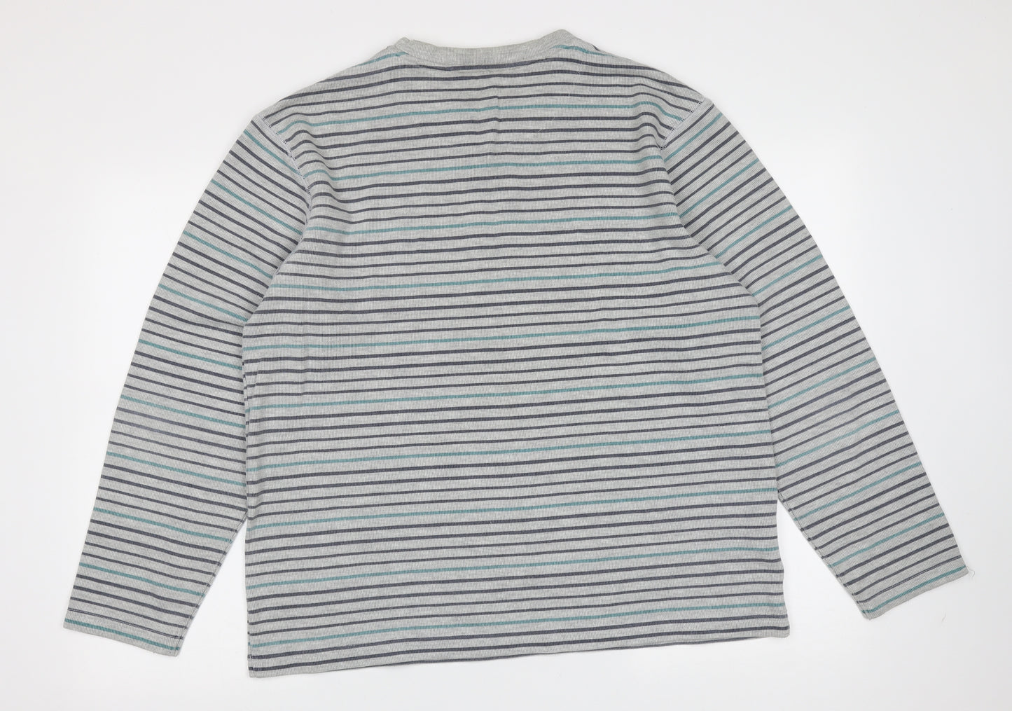 Easy Mens Grey Round Neck Striped Cotton Pullover Jumper Size XL