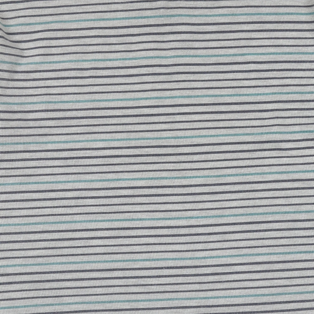Easy Mens Grey Round Neck Striped Cotton Pullover Jumper Size XL