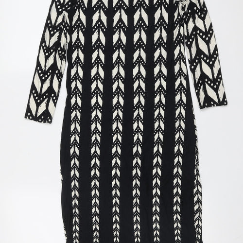 Preworn Womens Black Geometric Viscose Shift  Size 8  Round Neck