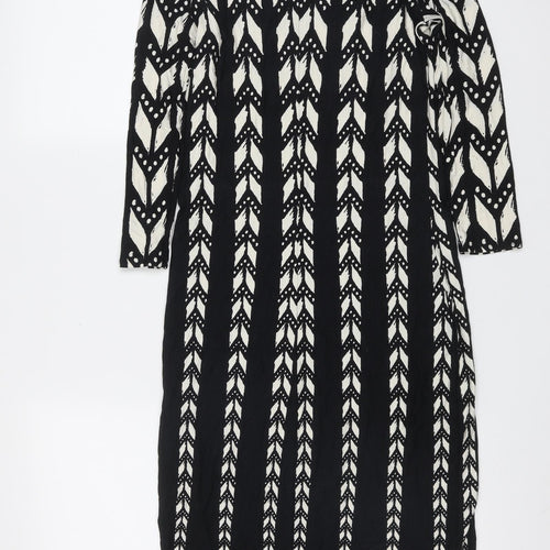 Preworn Womens Black Geometric Viscose Shift  Size 8  Round Neck