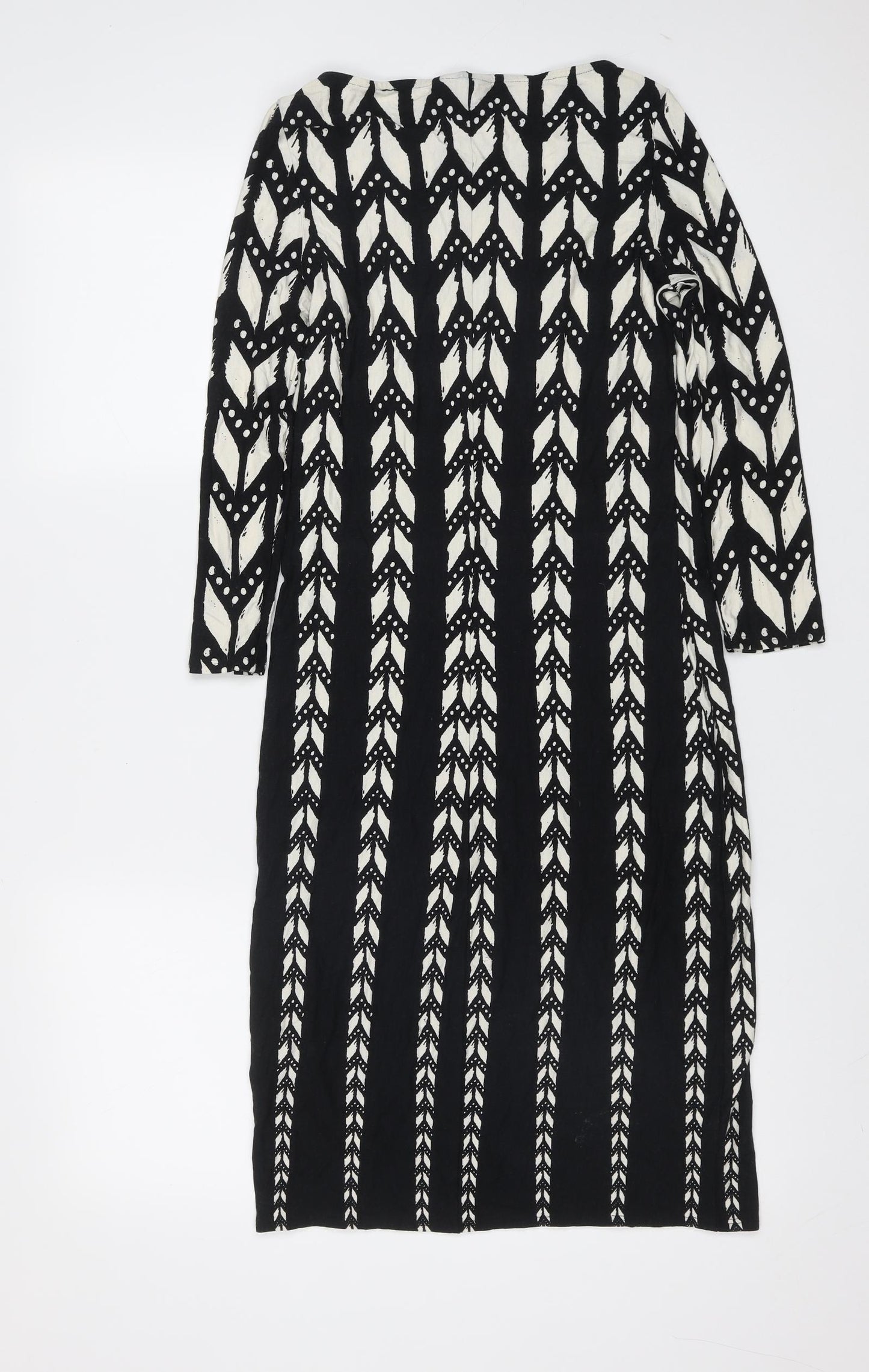Preworn Womens Black Geometric Viscose Shift  Size 8  Round Neck