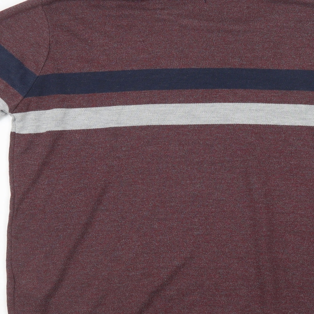 Smith & Jones Mens Purple Crew Neck Striped Polyester Pullover Jumper Size L