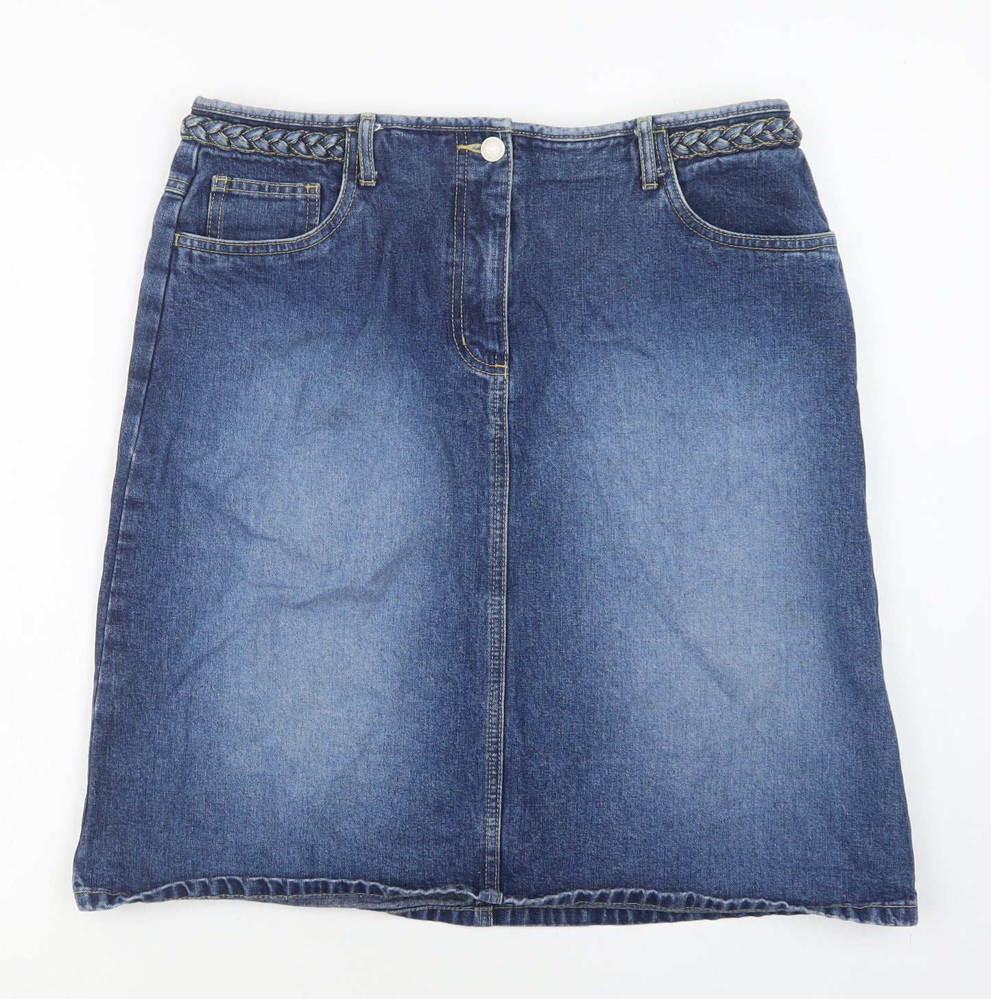 Littlewoods Womens Blue  Cotton A-Line Skirt Size 14   Button