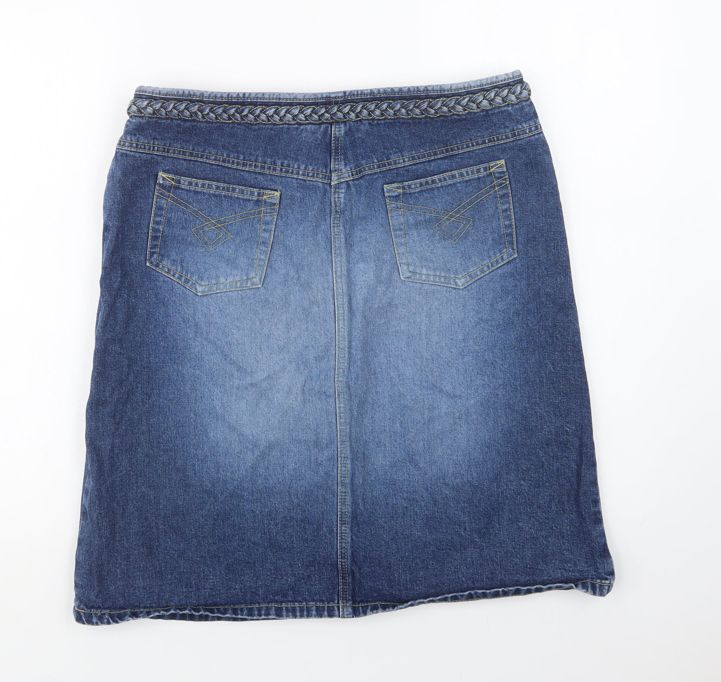 Littlewoods Womens Blue  Cotton A-Line Skirt Size 14   Button