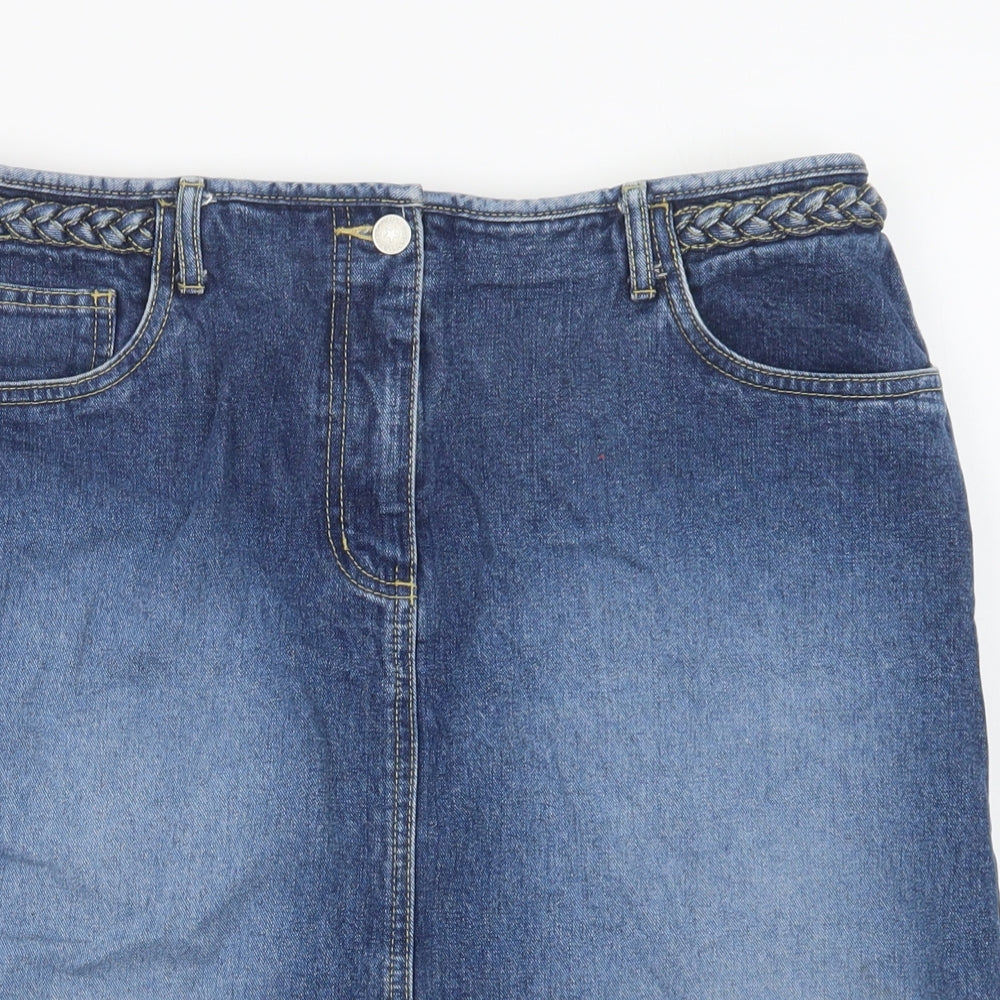 Littlewoods Womens Blue  Cotton A-Line Skirt Size 14   Button