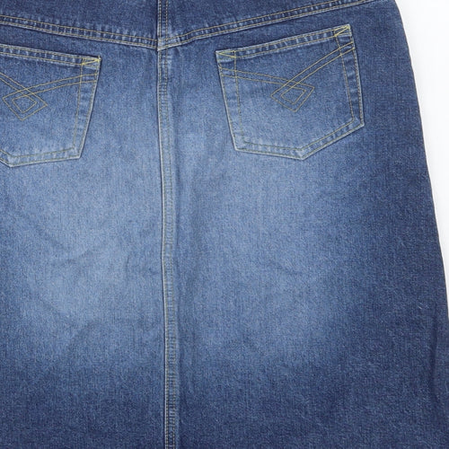 Littlewoods Womens Blue  Cotton A-Line Skirt Size 14   Button