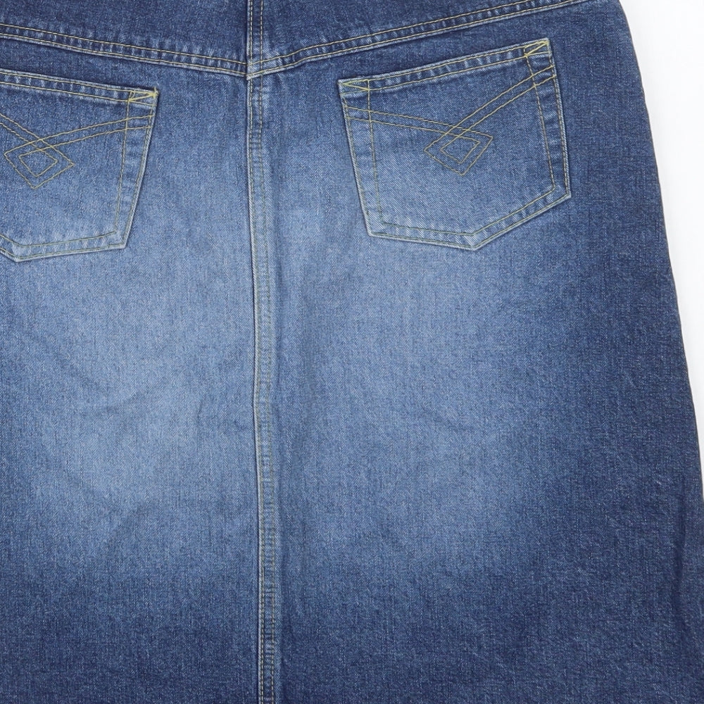 Littlewoods Womens Blue  Cotton A-Line Skirt Size 14   Button