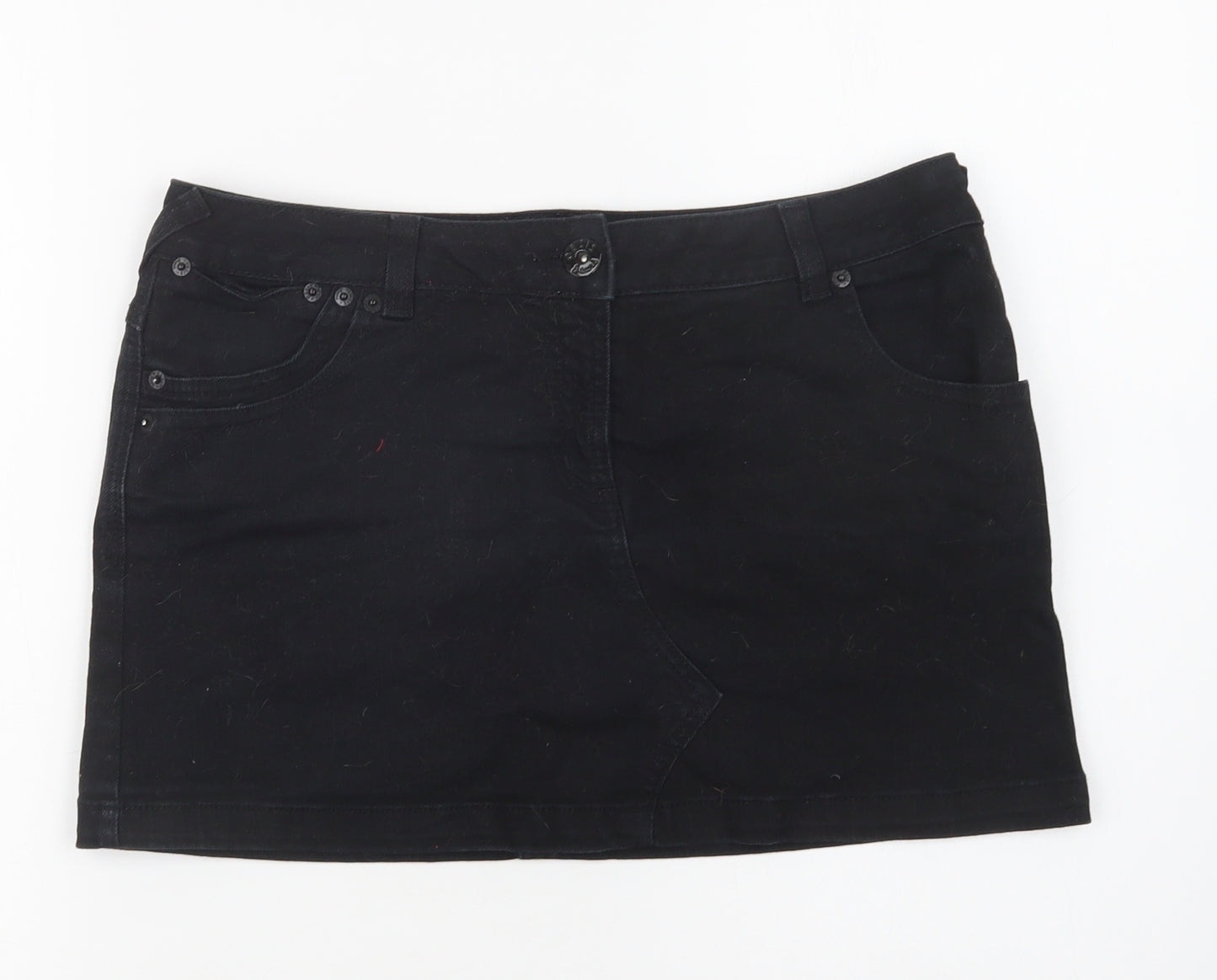 Oasis Womens Black  Cotton Mini Skirt Size 12   Button