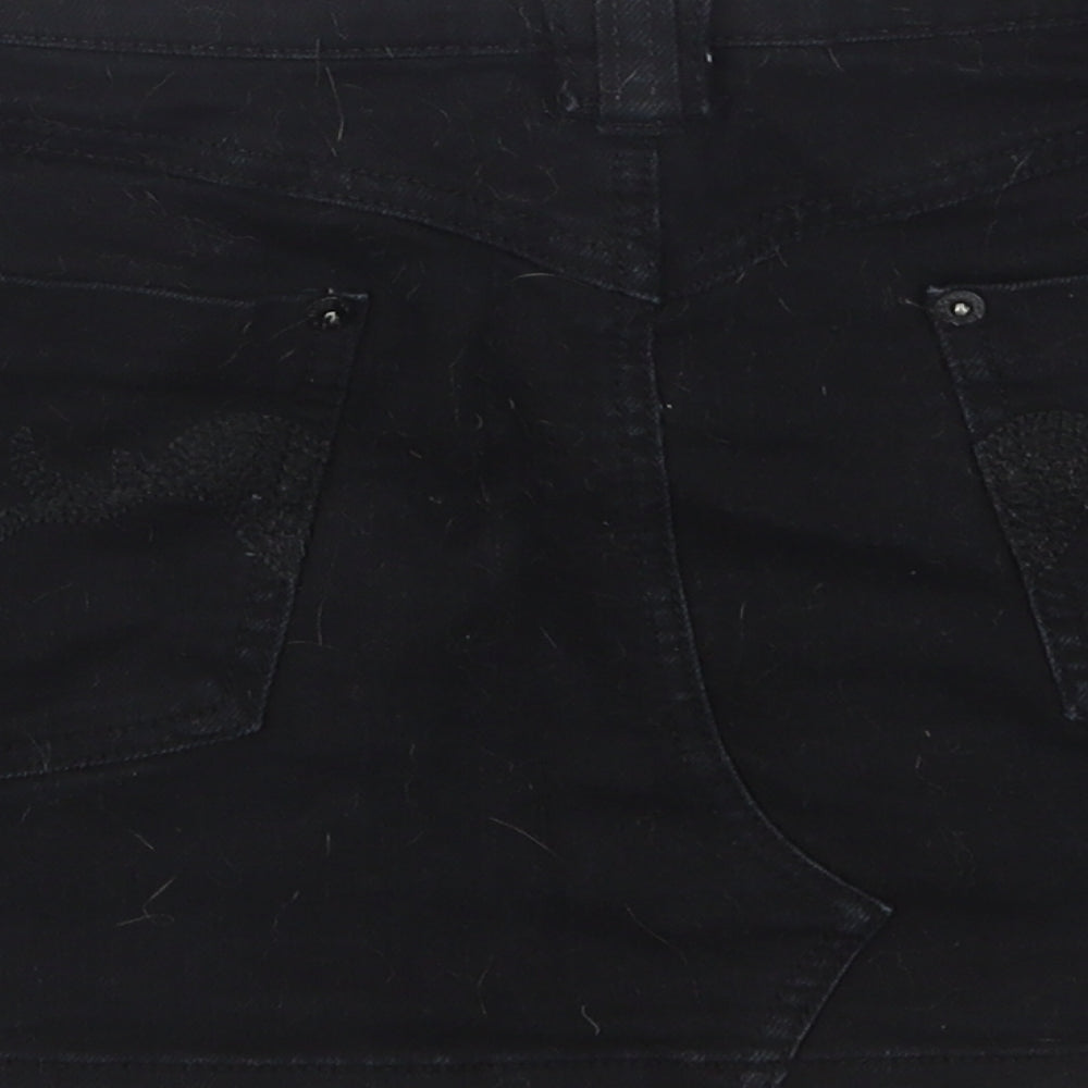 Oasis Womens Black  Cotton Mini Skirt Size 12   Button