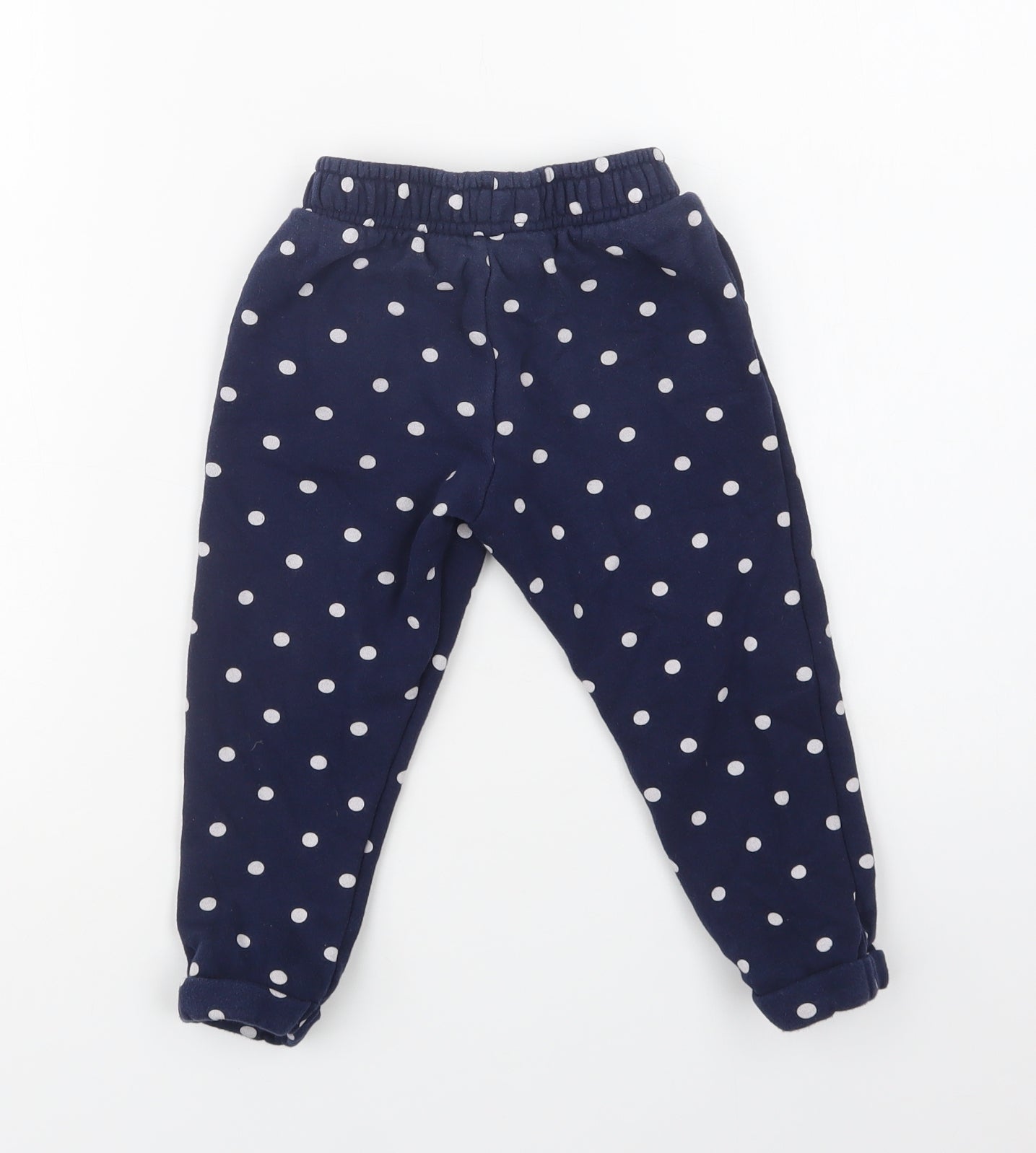 F&F Girls Blue Polka Dot Cotton Jogger Trousers Size 2-3 Years  Regular Drawstring