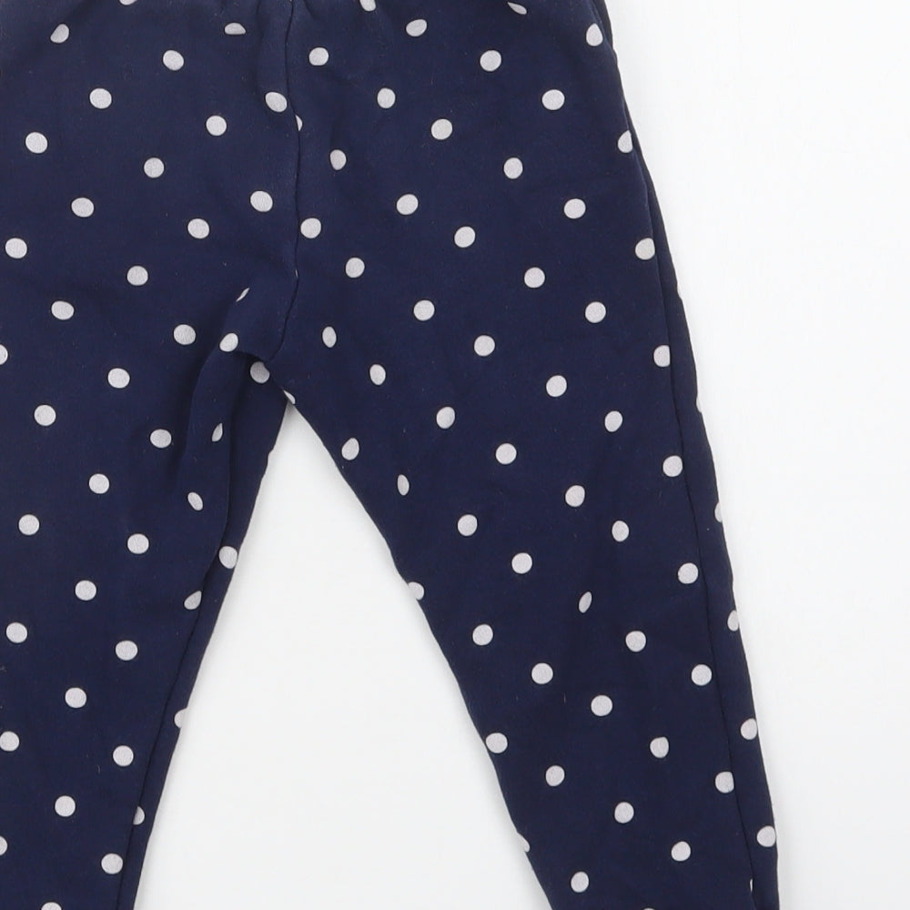 F&F Girls Blue Polka Dot Cotton Jogger Trousers Size 2-3 Years  Regular Drawstring