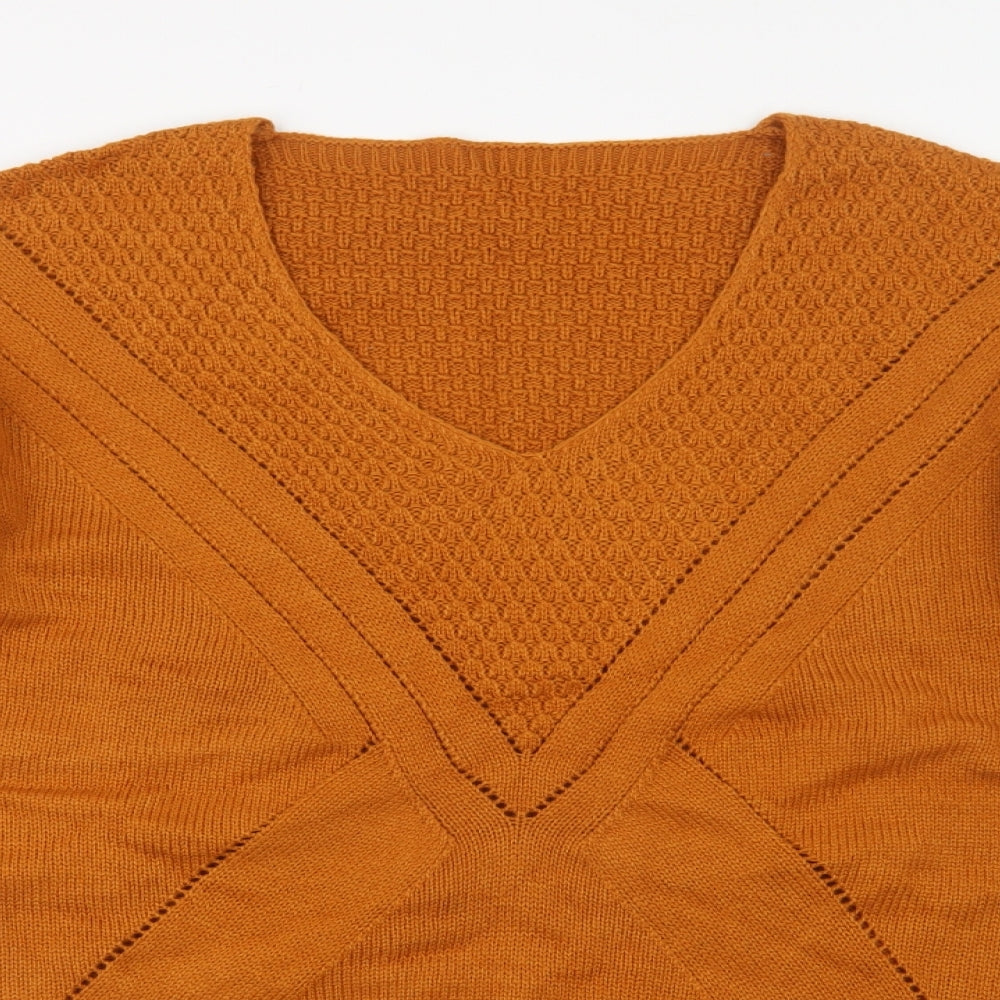 SheIn Womens Brown V-Neck  Acrylic Tunic Jumper Size L