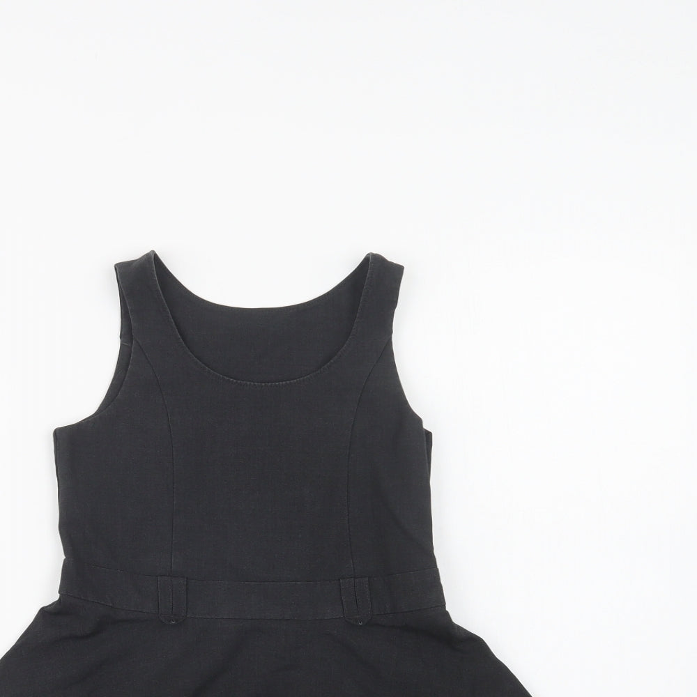 F&F Girls Grey  Polyester Pinafore/Dungaree Dress  Size 5-6 Years  Round Neck Zip - School Wear