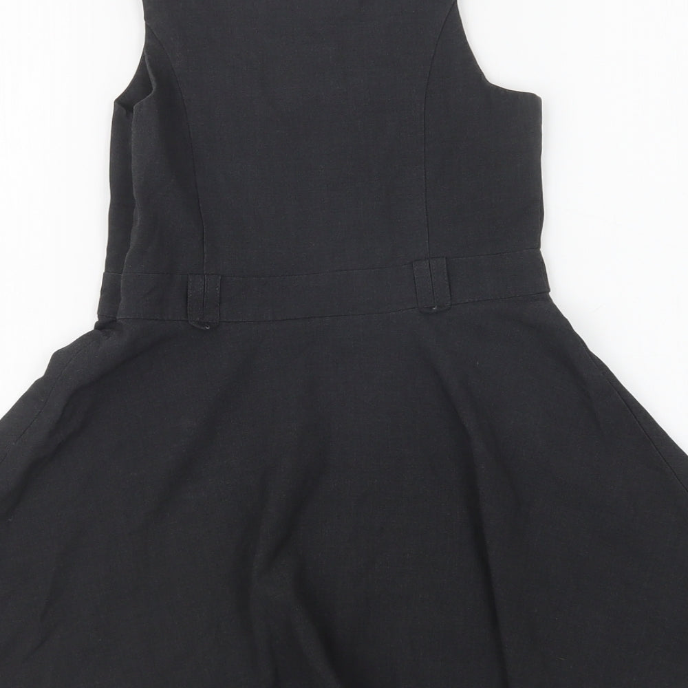 F&F Girls Grey  Polyester Pinafore/Dungaree Dress  Size 5-6 Years  Round Neck Zip - School Wear