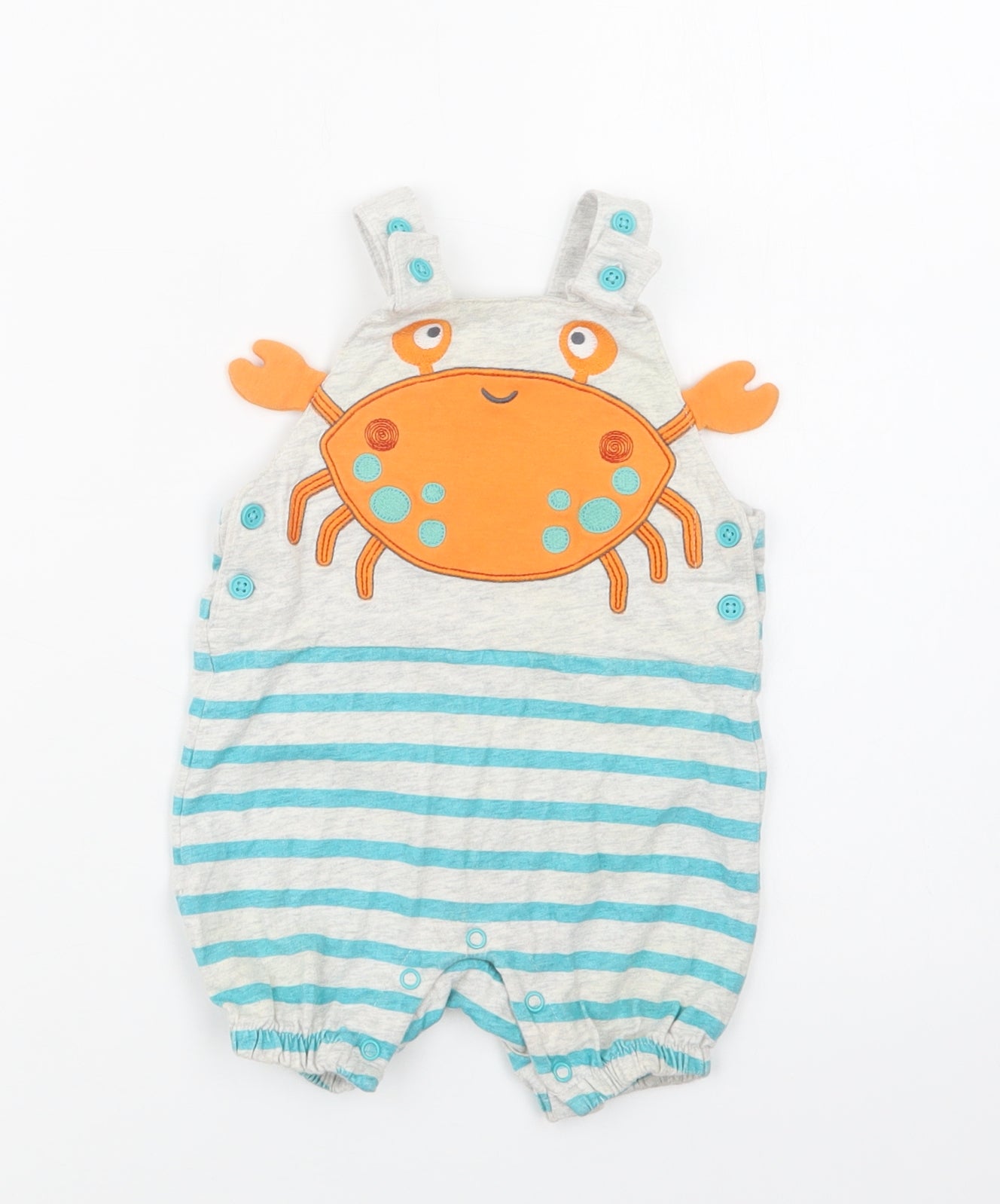 TU Baby Grey Striped Cotton Romper One-Piece Size 9-12 Months  Snap - Crab