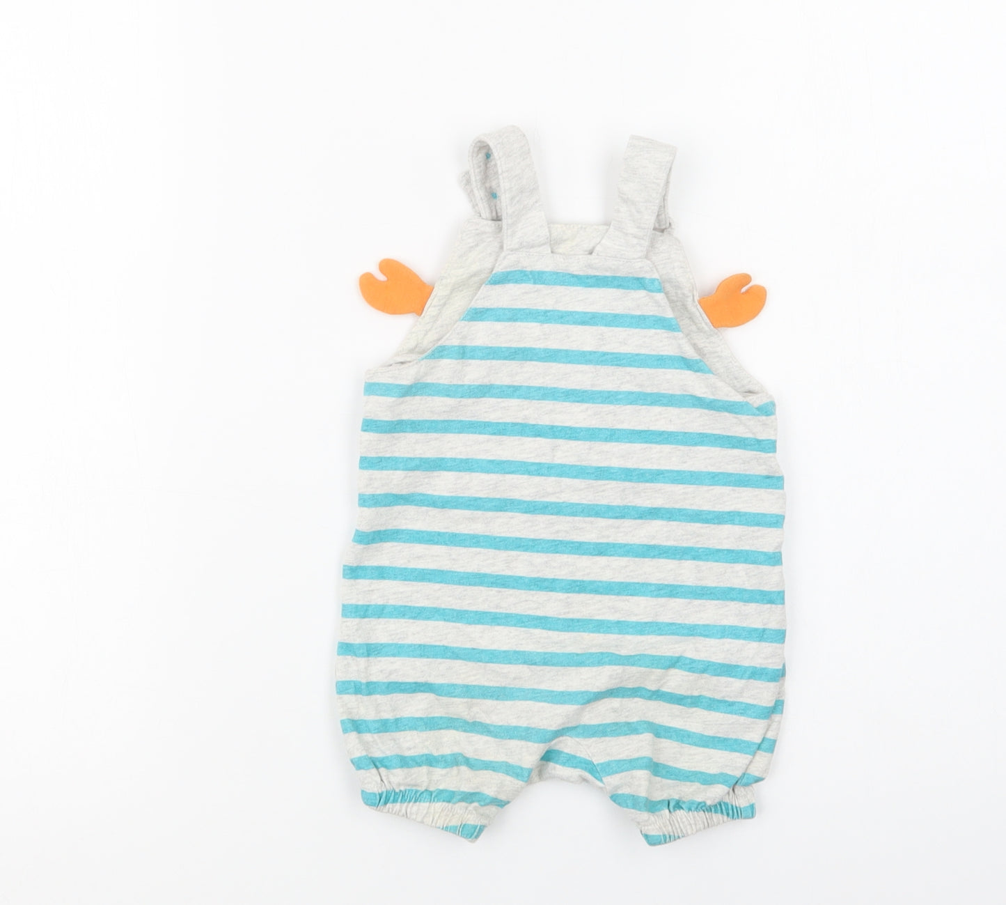 TU Baby Grey Striped Cotton Romper One-Piece Size 9-12 Months  Snap - Crab