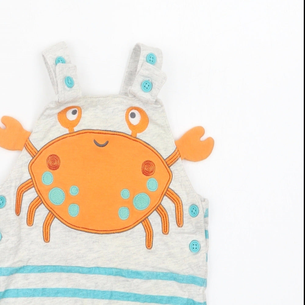 TU Baby Grey Striped Cotton Romper One-Piece Size 9-12 Months  Snap - Crab