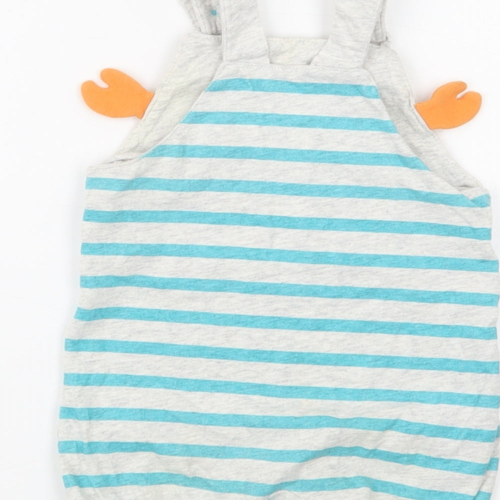 TU Baby Grey Striped Cotton Romper One-Piece Size 9-12 Months  Snap - Crab