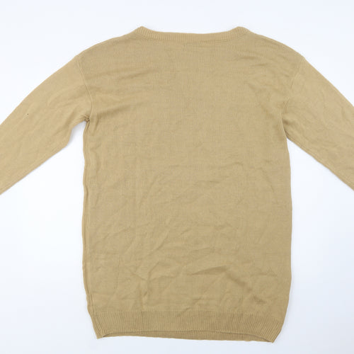 SheIn Womens Beige Crew Neck  Acrylic Tunic Jumper Size L