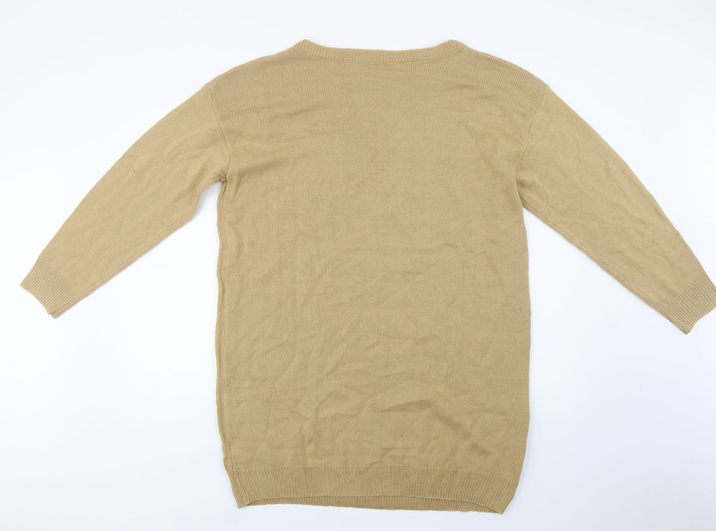 SheIn Womens Beige Crew Neck  Acrylic Tunic Jumper Size L