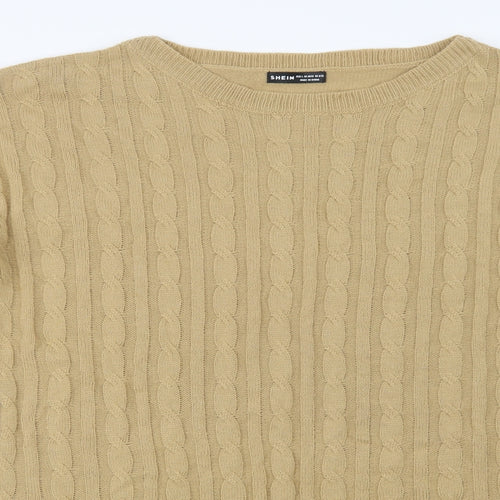 SheIn Womens Beige Crew Neck  Acrylic Tunic Jumper Size L