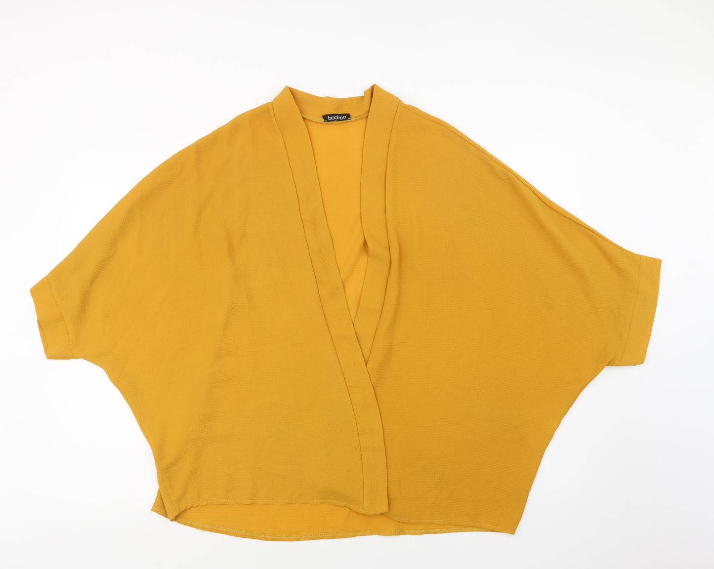 Boohoo Womens Yellow  Polyester Kimono Blouse Size L V-Neck