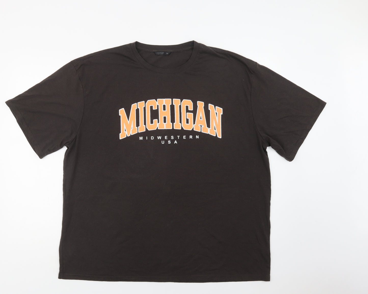 SheIn Womens Brown  Polyester Basic T-Shirt Size XL Crew Neck - Michigan