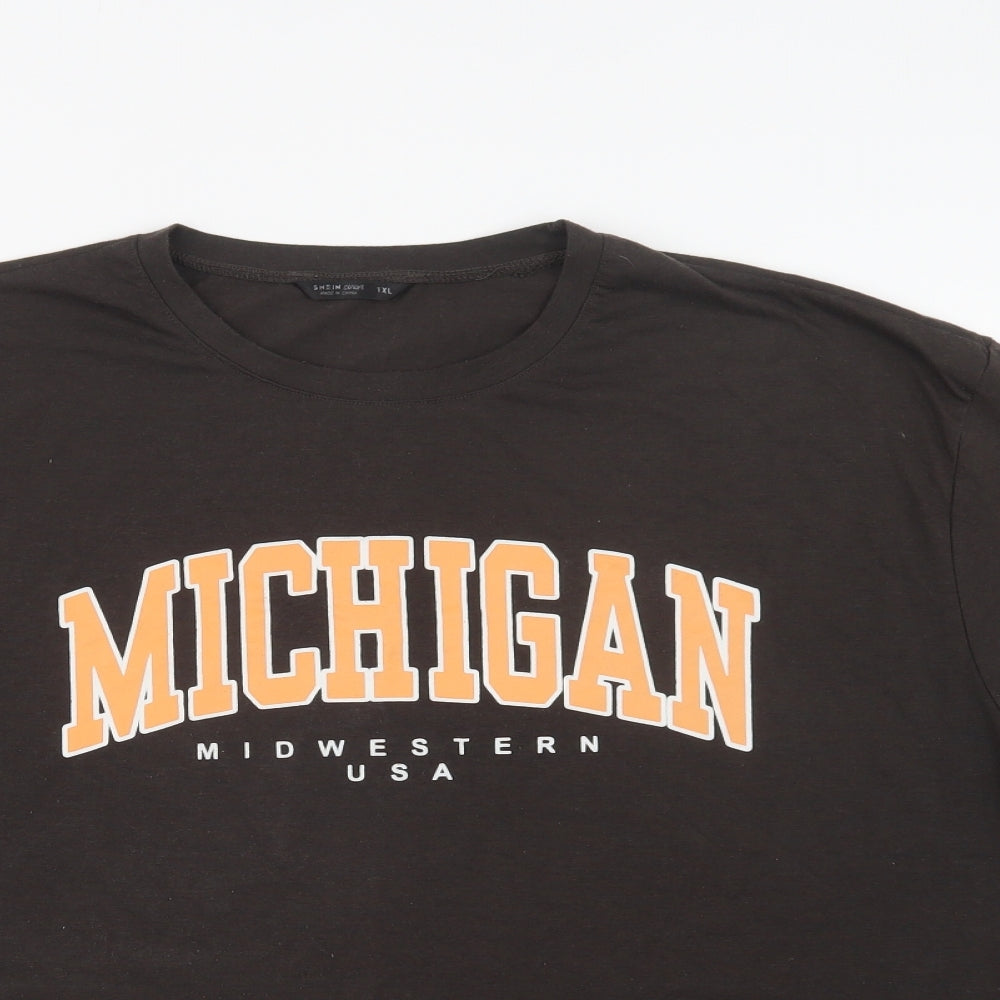 SheIn Womens Brown  Polyester Basic T-Shirt Size XL Crew Neck - Michigan