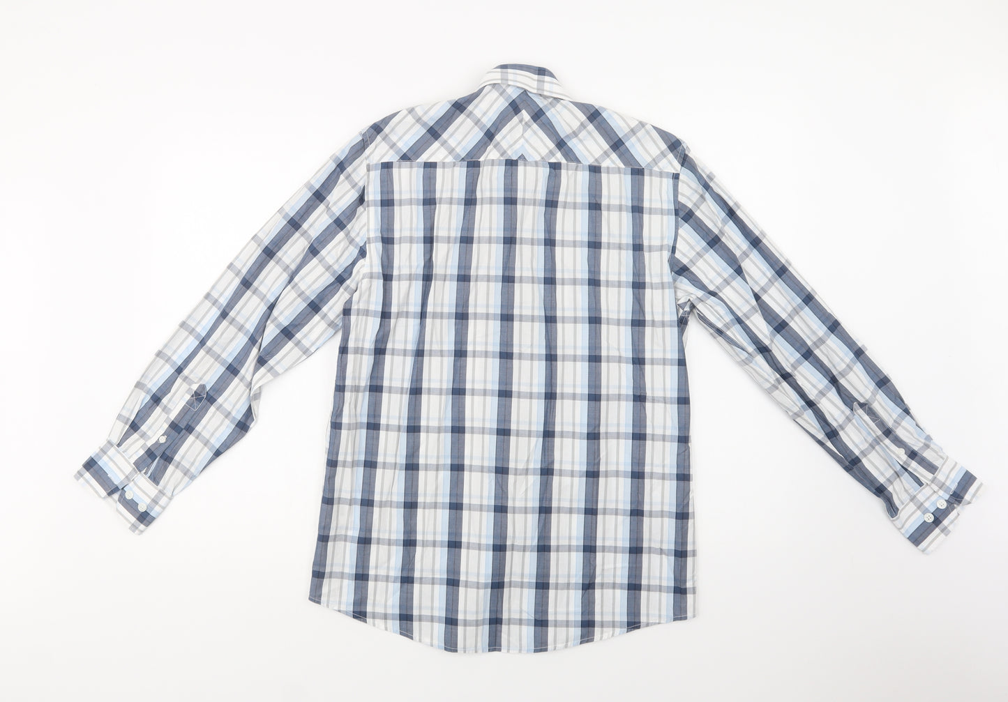 Avenue Mens Blue Check Cotton  Button-Up Size S Collared Button