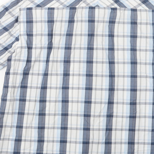 Avenue Mens Blue Check Cotton  Button-Up Size S Collared Button