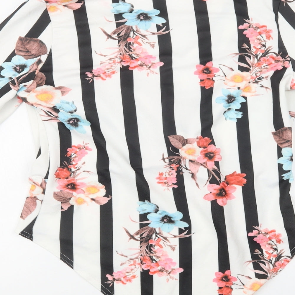 Boohoo Womens White Striped Polyester Bodysuit One-Piece Size 14  Snap