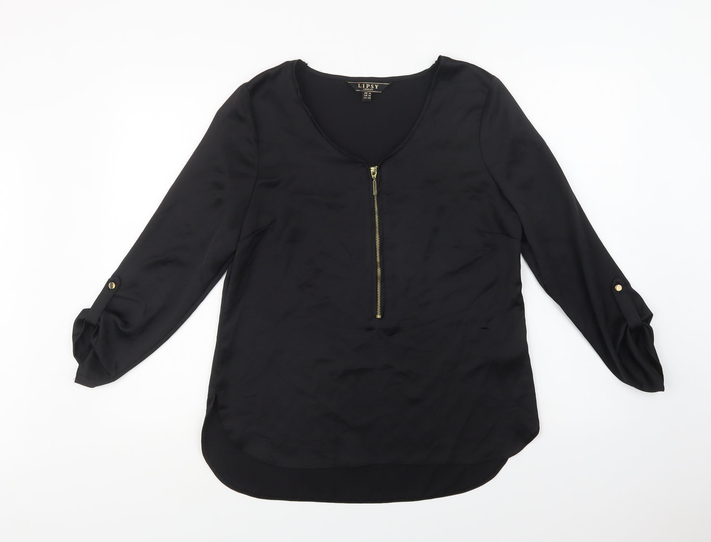 Lipsy Womens Black  Polyester Basic Blouse Size 14 V-Neck