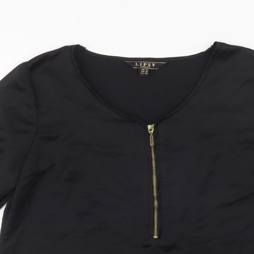 Lipsy Womens Black  Polyester Basic Blouse Size 14 V-Neck