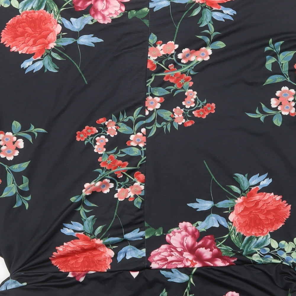 Peacocks Womens Black Floral Polyacrylate Fibre Basic Blouse Size 10 V-Neck