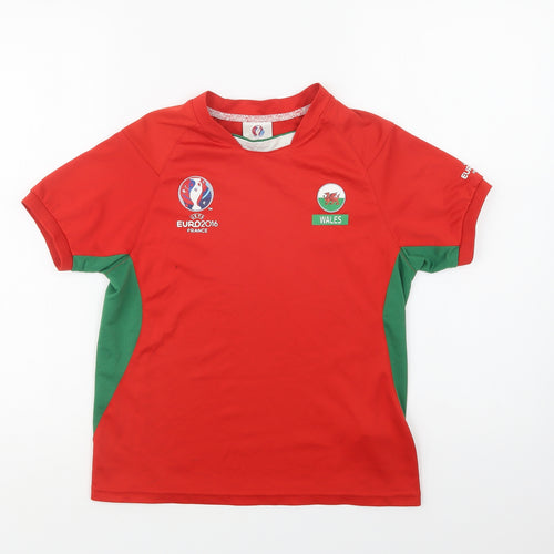 UEFA Boys Red Colourblock Polyester Jersey T-Shirt Size 7-8 Years Crew Neck  - Wales